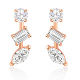 Brass 18k Rose Gold Mixed Shape Crystal Studs Earring Pair For Women
