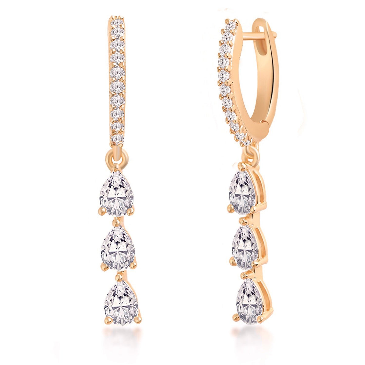 Brass 18k Rose Gold Pear Crystal Dangler Earring Pair For Women
