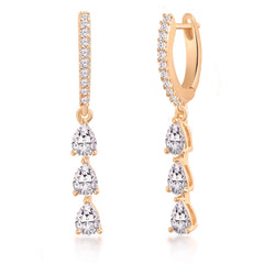 Brass 18k Rose Gold Pear Crystal Dangler Earring Pair For Women