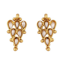 Dainty Traditional Temple Gold Plated Pearl Necklace Earring Set Women