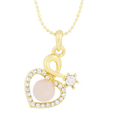 Heart 18K Gold Plated Cz Pearl Necklace Pendant Chain Set Girls