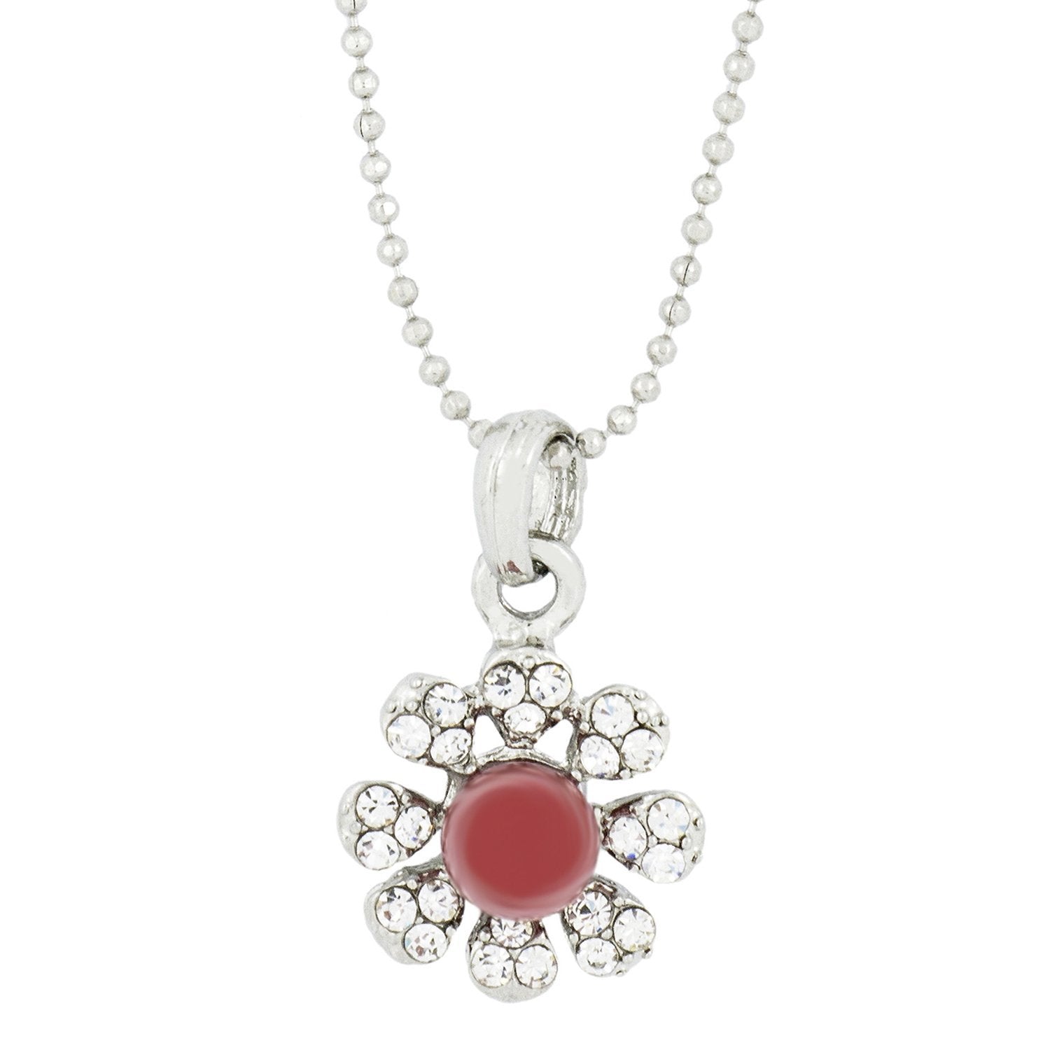 Flower Cz Silver Pearl Pendant Chain Necklace Combo