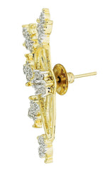 Tri Flower 18K Gold Plated Ear Cuff Jacket Pair Stud Earring