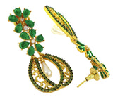 Kundan Flower Filigree Antique Green 18K Gold Dangler Earring