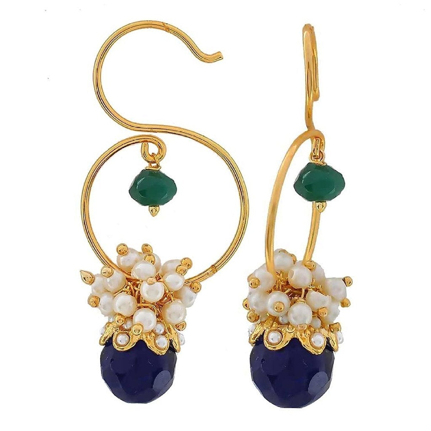 18K Gold Plated Blue Green Pearl Dangling Earrings For Women