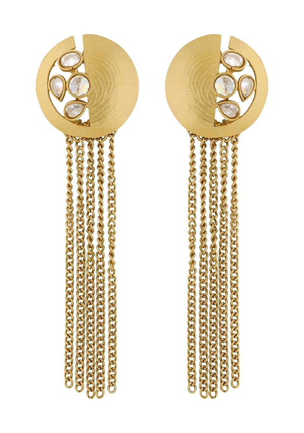Designer Long Kundan Antique Gold Plated Dangling Tassel Earring For Women