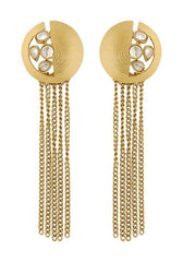 Designer Long Kundan Antique Gold Plated Dangling Tassel Earring For Women