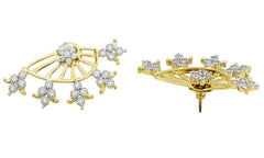 Tri Flower 18K Gold Plated Ear Cuff Jacket Pair Stud Earring