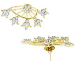 Tri Flower 18K Gold Plated Ear Cuff Jacket Pair Stud Earring
