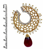 Filigree Chaand Gold Plated Garnet Maroon Drop Earring For Women