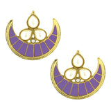 Crescent Chaand 18K Gold Lavender Purple Meenakari Pearl Stud Earring