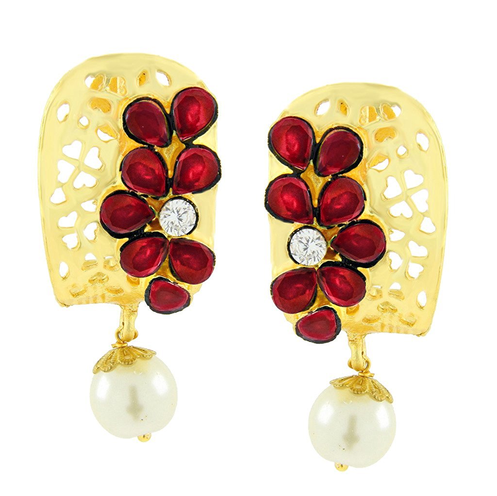 Victorian Matte Gold American Diamond Cz Sapphire Blue Stud Earring