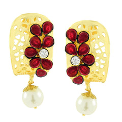 Victorian Matte Gold American Diamond Cz Sapphire Blue Stud Earring