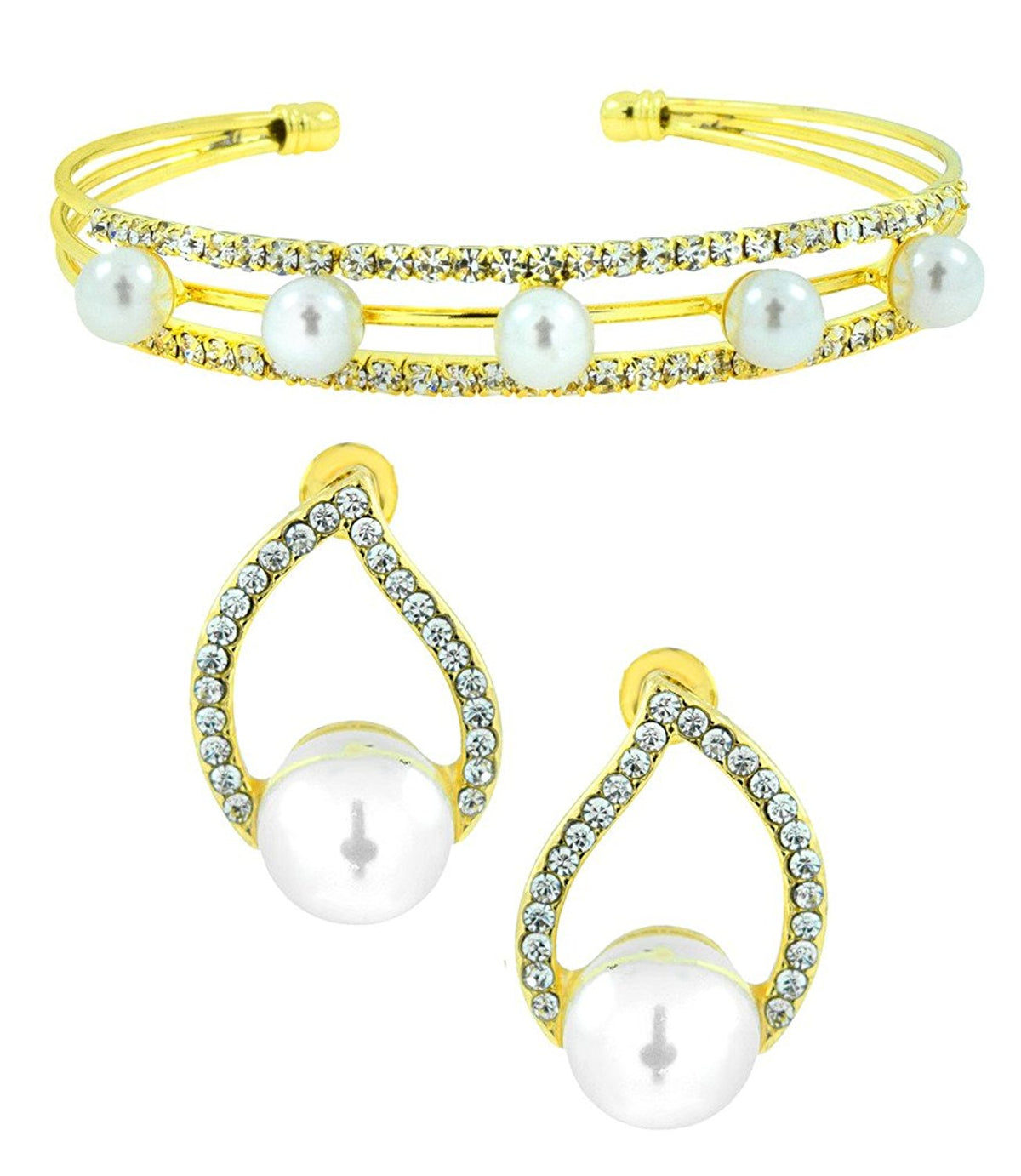 Daily Work Wear Pearl Cz Stud Earring + Light Weight Cuff Kada Combo