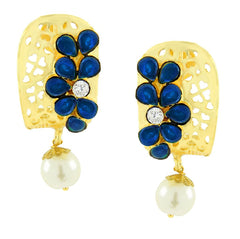 Victorian Matte Gold American Diamond Cz Sapphire Blue Stud Earring