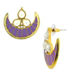 Crescent Chaand 18K Gold Lavender Purple Meenakari Pearl Stud Earring