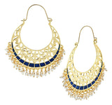 Filigree Chaand Bali Antique Gold Blue Meena Hoop Earring For Women