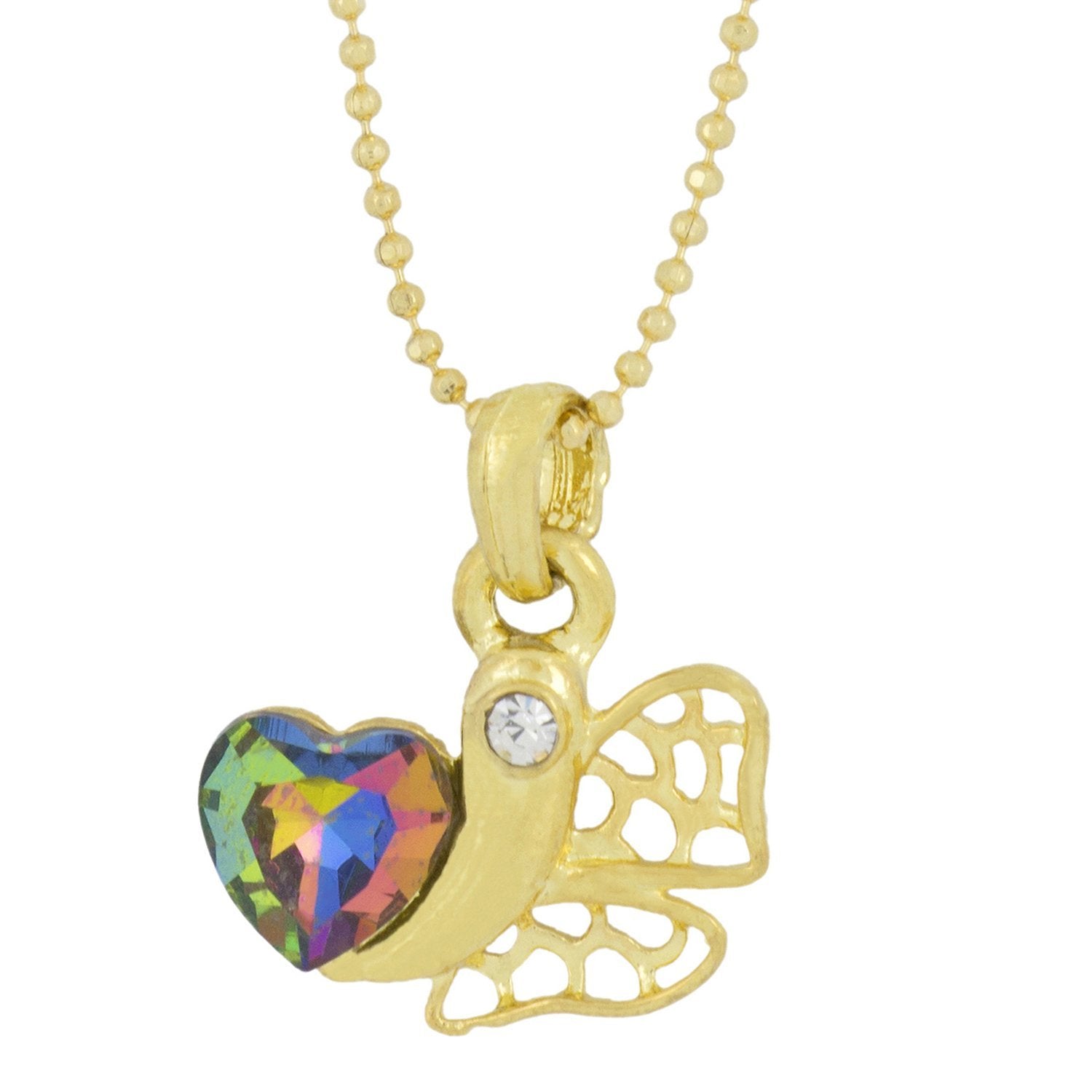 Heart 18K Gold Plated Cz Pearl Necklace Pendant Chain Set Girls