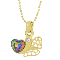 Heart 18K Gold Plated Cz Pearl Necklace Pendant Chain Set Girls