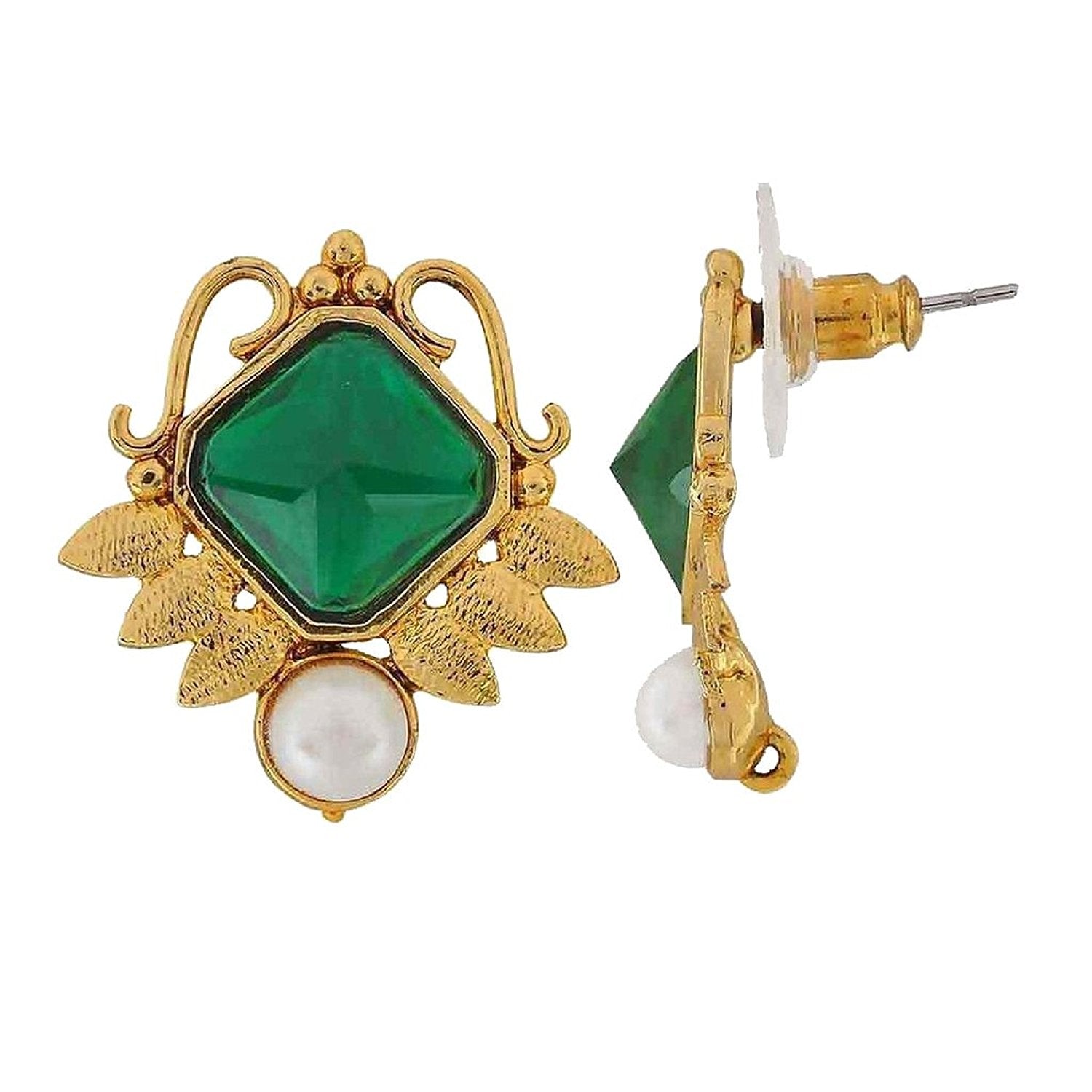 Faceted Green Stone 18K Gold Plated Victorian Stud Earring For Women