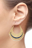 Filigree Chaand Bali Antique Gold Blue Meena Hoop Earring For Women
