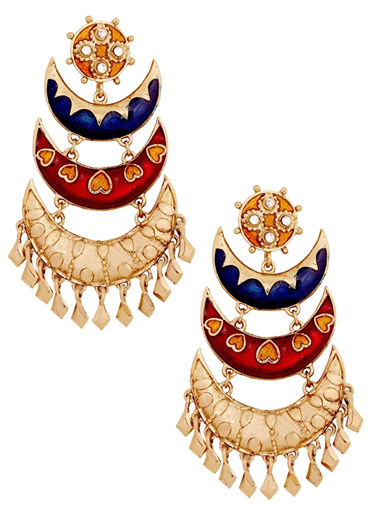 Gold Plated Meenakari Blue Maroon Chandelier Earring For Women