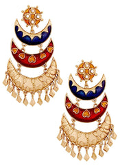 Gold Plated Meenakari Blue Maroon Chandelier Earring For Women
