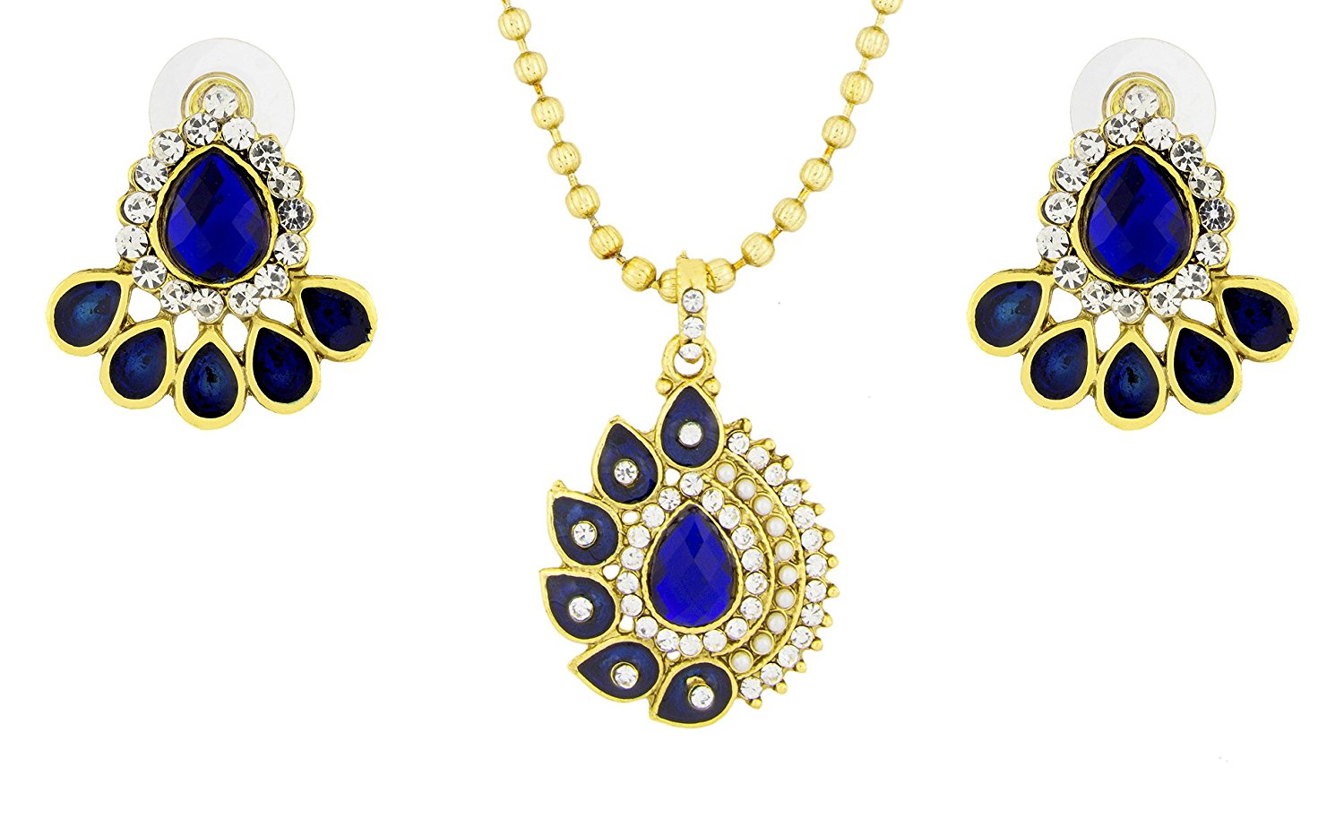 Leaf Enamel Blue Brass Pendant Chain Pendant Earring Set For Women
