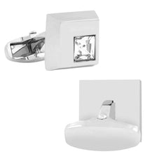 Square Silver Diamond Cufflinks In Box