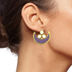 Crescent Chaand 18K Gold Lavender Purple Meenakari Pearl Stud Earring