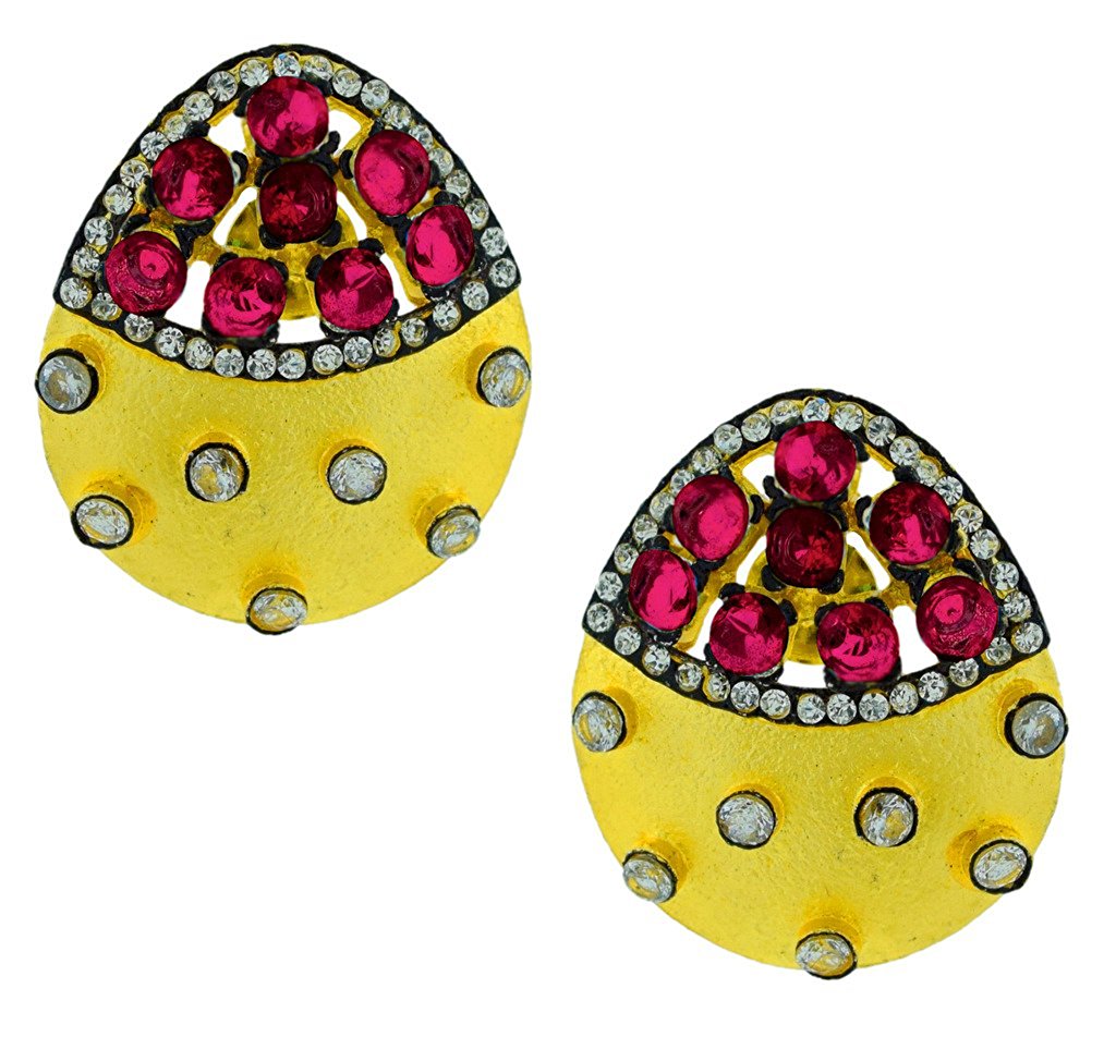 Indo-Western Emerald Green American Diamond Cz Gold Stud Earring