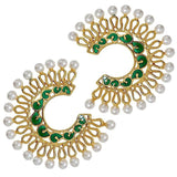 Chaand Bali Filigree Gold Green Meenakari Pearl Earring For Women