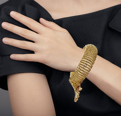 Free Size Three Dimensional Champagne 14K Gold Kada Bracelet Bangle