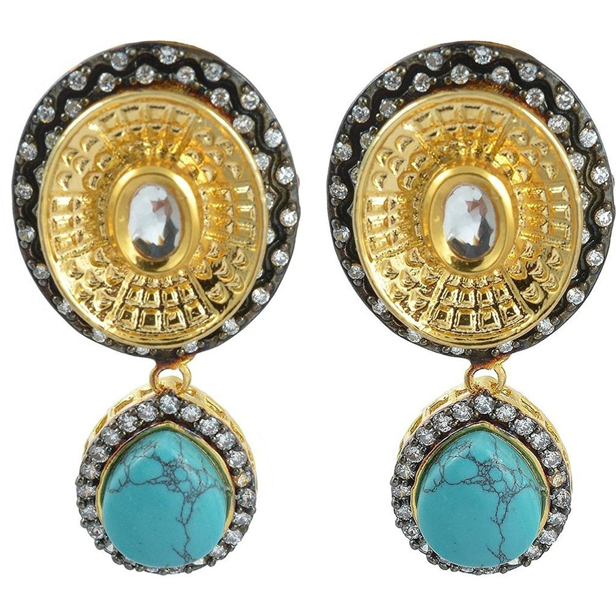 Antique Gold Plated Kundan Green Drop Dangling Earring For Women