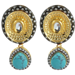 Antique Gold Plated Kundan Green Drop Dangling Earring For Women