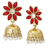 Red Floral 22K Gold Plated Jhumki Earring For Women