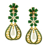 Kundan Flower Filigree Antique Green 18K Gold Dangler Earring