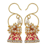 Rani Pink Meenakari Gold Plated Pearl Jhumki Earring For Women