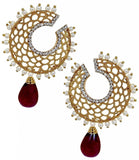 Filigree Chaand Gold Plated Garnet Maroon Drop Earring For Women