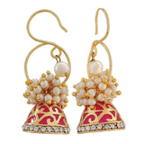 Rani Pink Meenakari Gold Plated Pearl Jhumki Earring For Women