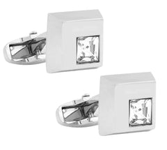 Square Silver Diamond Cufflinks In Box