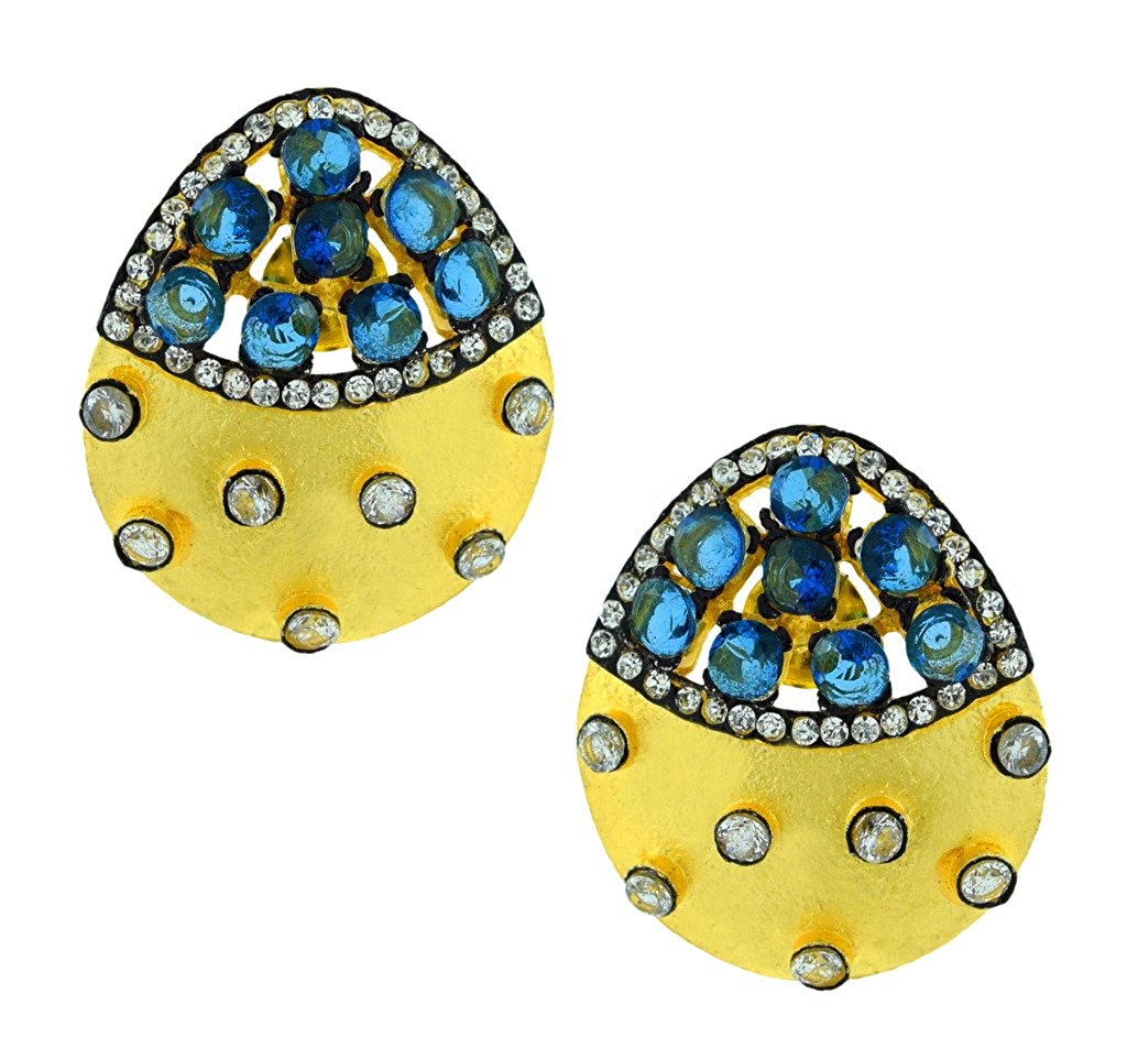 Indo-Western Emerald Green American Diamond Cz Gold Stud Earring
