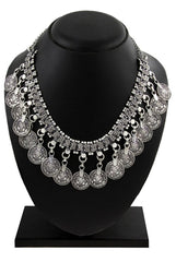 Tribal Oxidized German Antique Silver Ginni Coin Choker Necklace