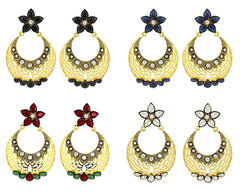 Filigree Flower Chaand Bali Black CZ Gold Earring