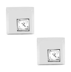 Square Silver Diamond Cufflinks In Box