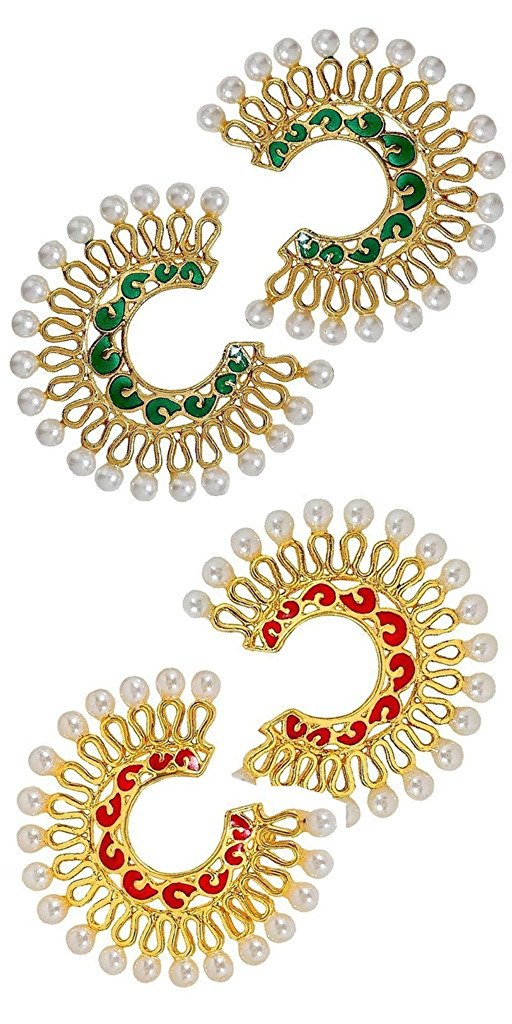 Chaand Bali Filigree Gold Red Meenakari Pearl Earring For Women