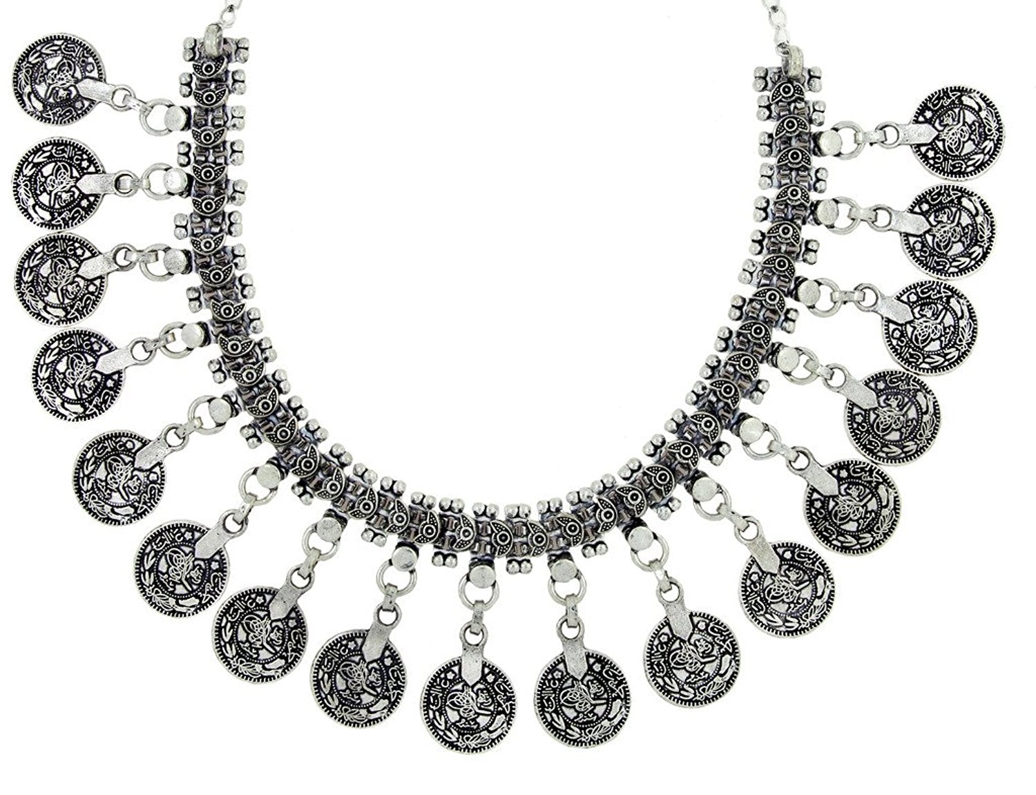 Tribal Oxidized German Antique Silver Ginni Coin Choker Necklace