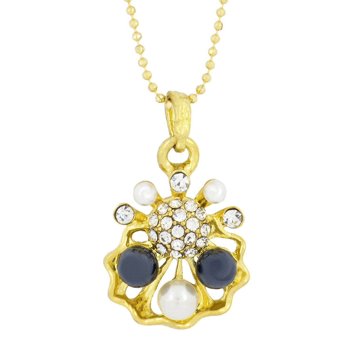 Heart Love 18K Gold Cz Pearl Necklace Pendant Chain