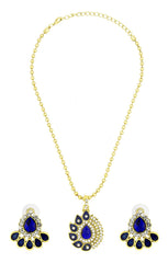 Leaf Enamel Blue Brass Pendant Chain Pendant Earring Set For Women