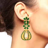 Kundan Flower Filigree Antique Green 18K Gold Dangler Earring